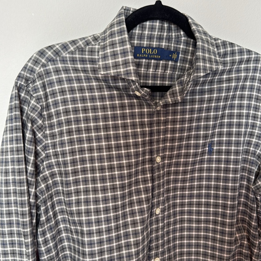 Polo Ralph Lauren Plaid Button Up Short Long Sleeve Brown Med EUC 100% Cotton - Picture 4 of 11